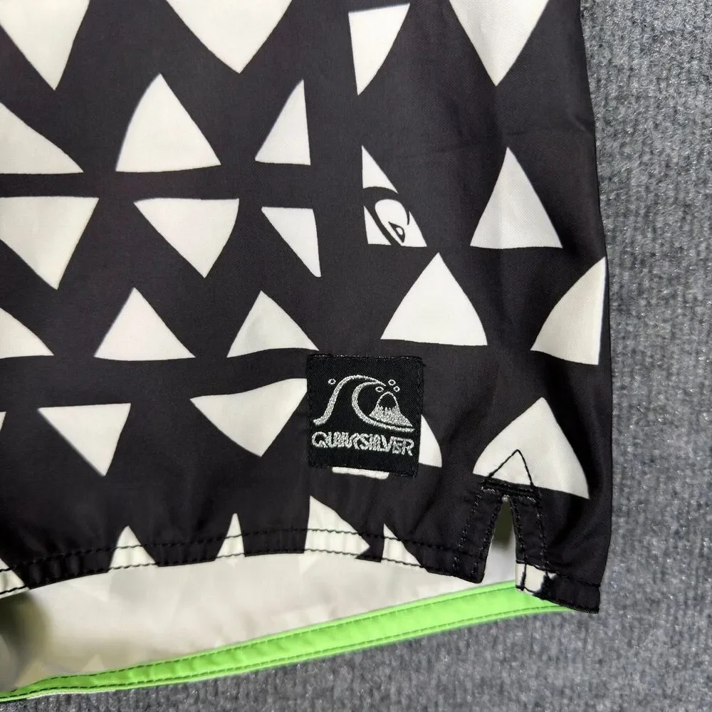 Quiksilver Mens Board Shorts Size 34 Black Neon Green Geometric Swim Trunks Surf